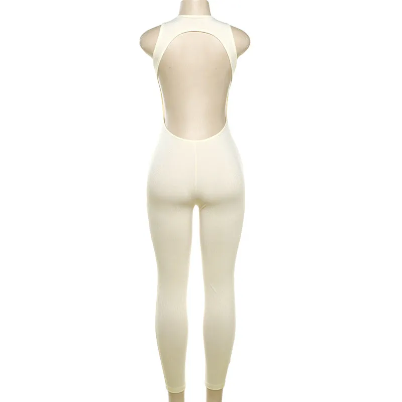 MX2106 Summer sleeveless solid backless yoga jumpsuit skinny sexy package hip one piece romper women