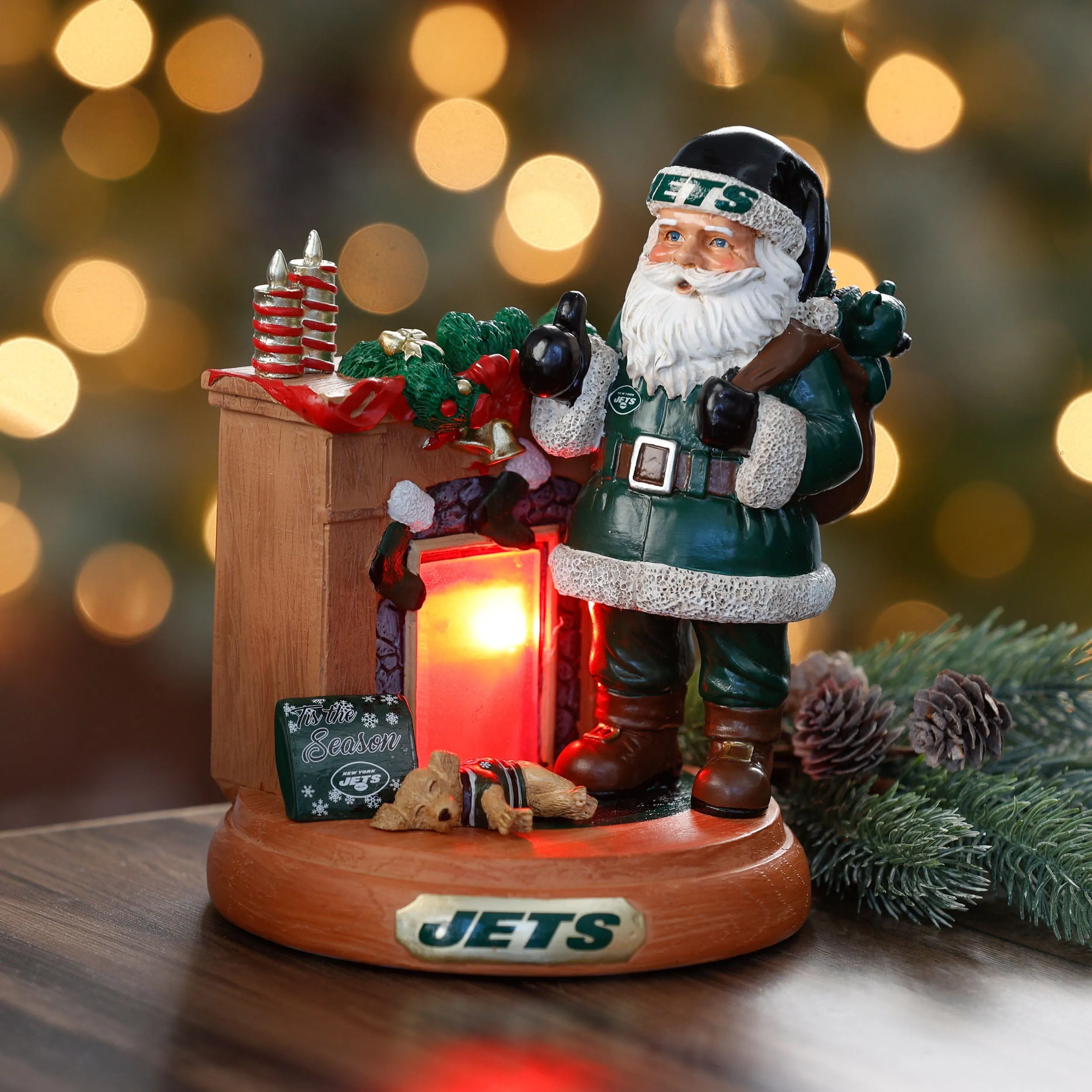 New York Jets NFL Santa Fireplace Figurine