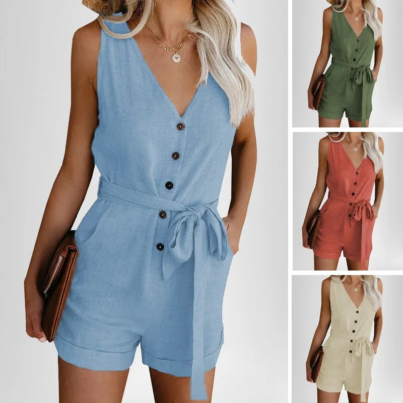 Off Shoulder Belted Tunic Sleeveless Playsuit