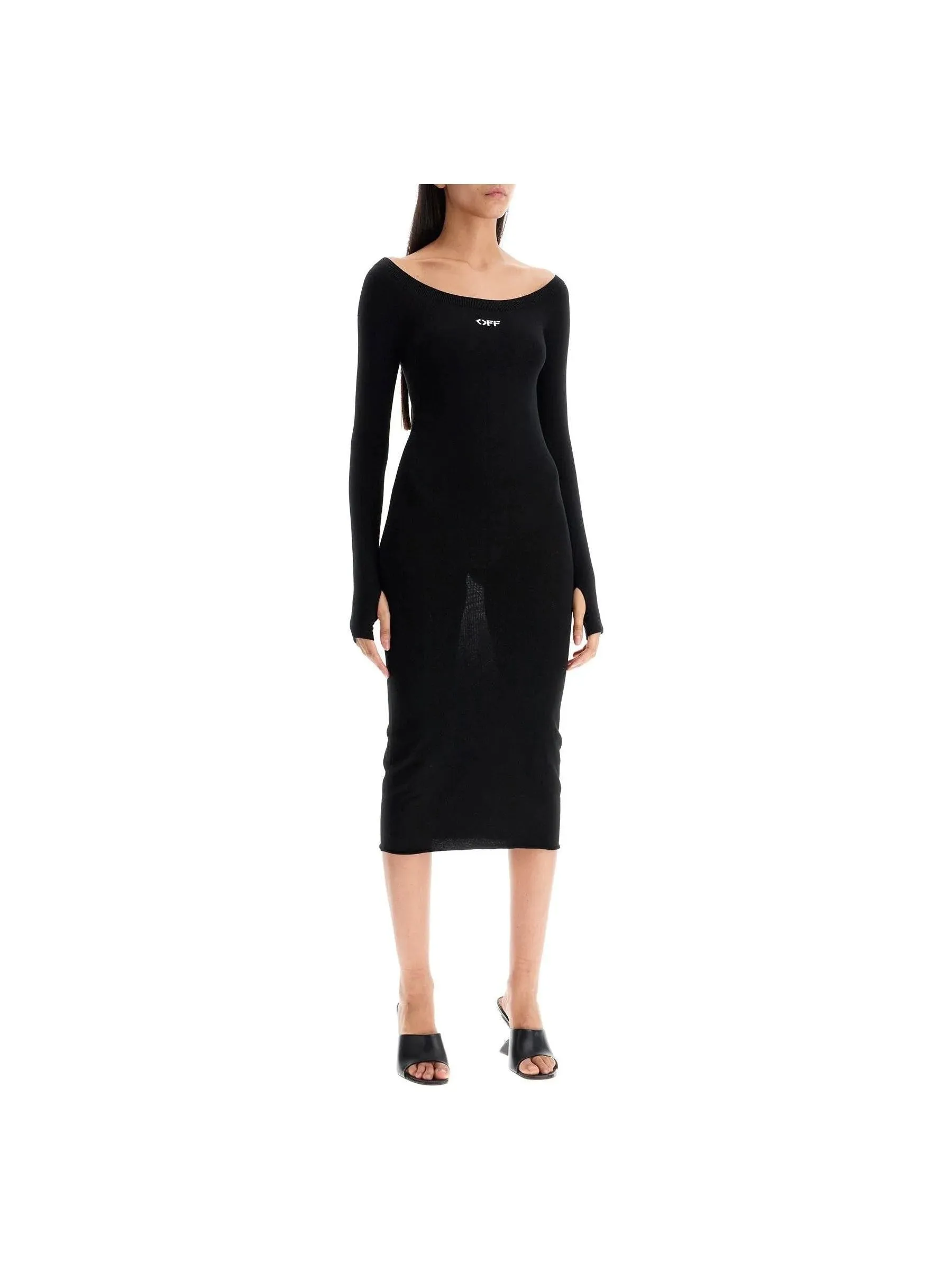 Off-Shoulder Knit Midi Dress