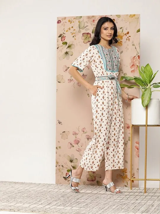 Off-White & Pink Printed Culotte Jumpsuit