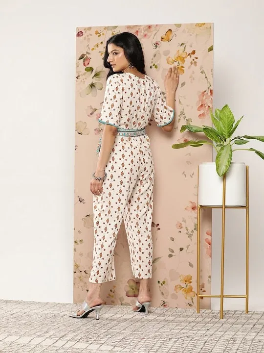 Off-White & Pink Printed Culotte Jumpsuit