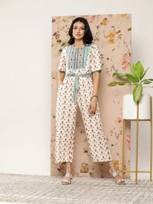 Off-White & Pink Printed Culotte Jumpsuit