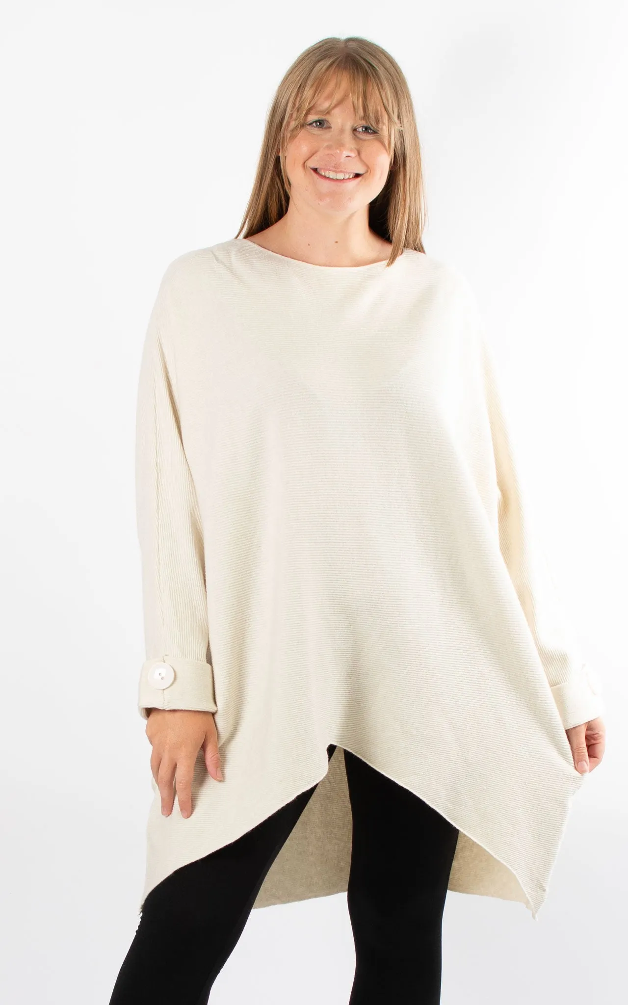 Oversized Ribbed Hi-Lo Jumper | Beige