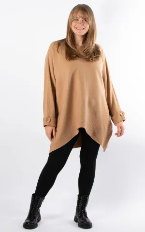 Oversized Ribbed Hi-Lo Jumper | Camel