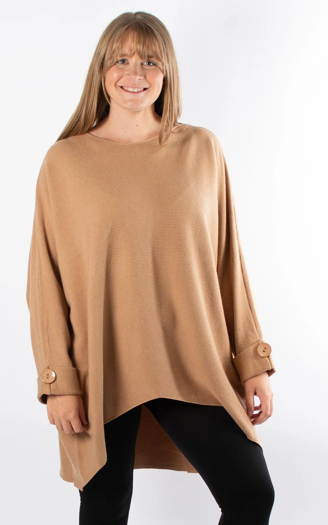 Oversized Ribbed Hi-Lo Jumper | Camel