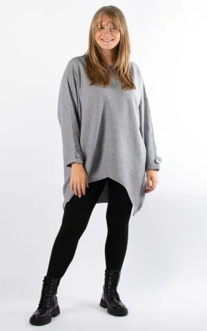 Oversized Ribbed Hi-Lo Jumper | Grey