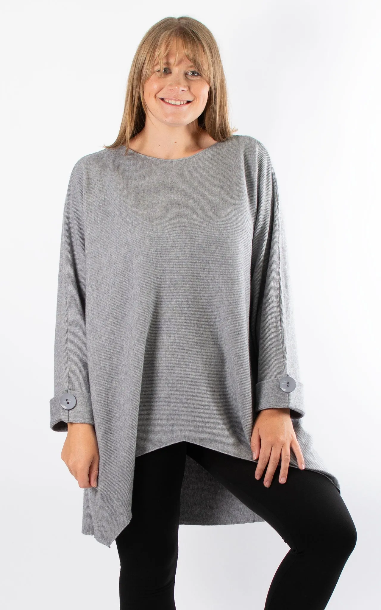 Oversized Ribbed Hi-Lo Jumper | Grey