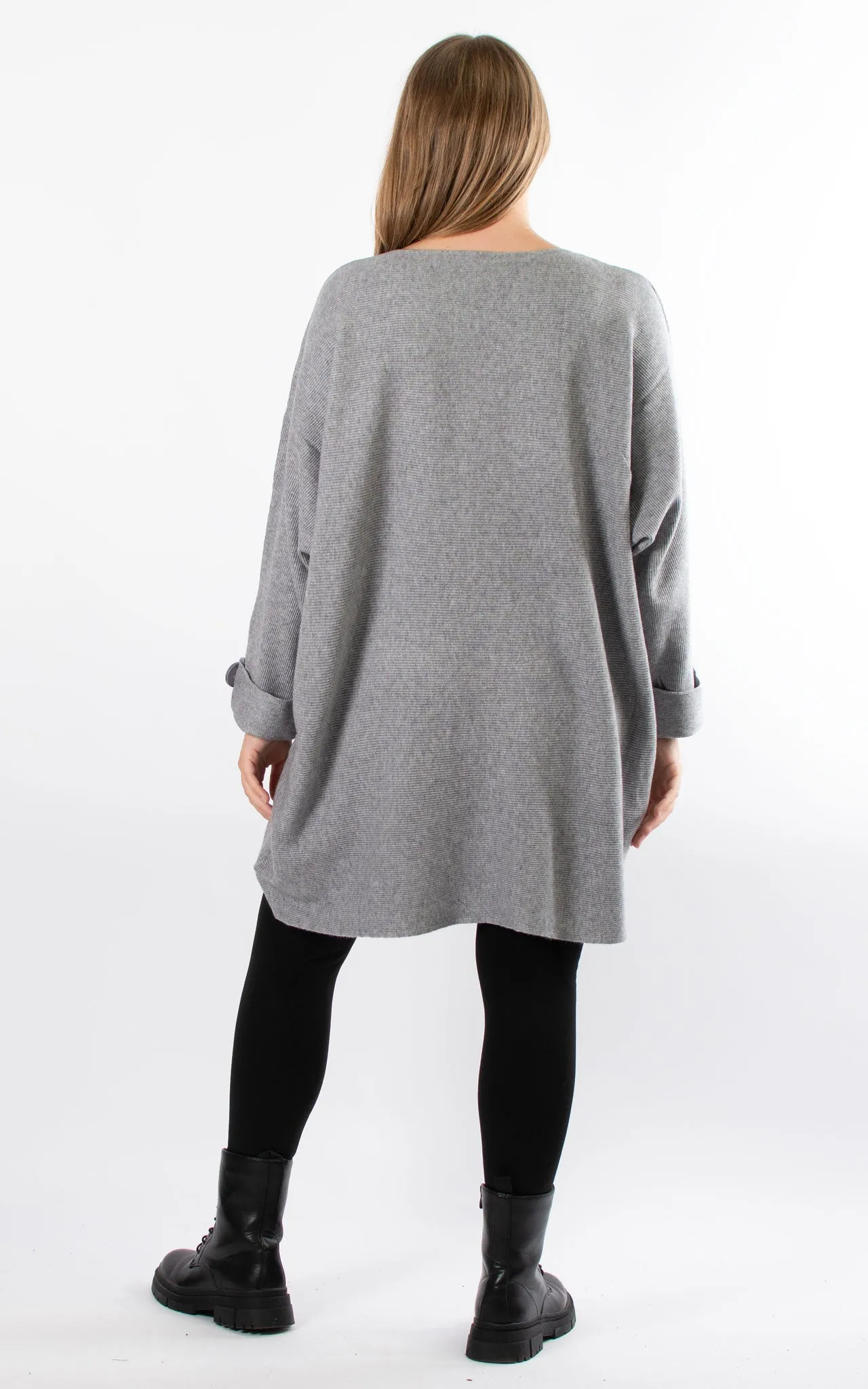 Oversized Ribbed Hi-Lo Jumper | Grey