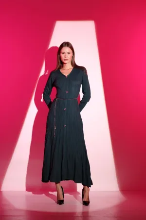Petrol Buttoned Chain Knit Dress