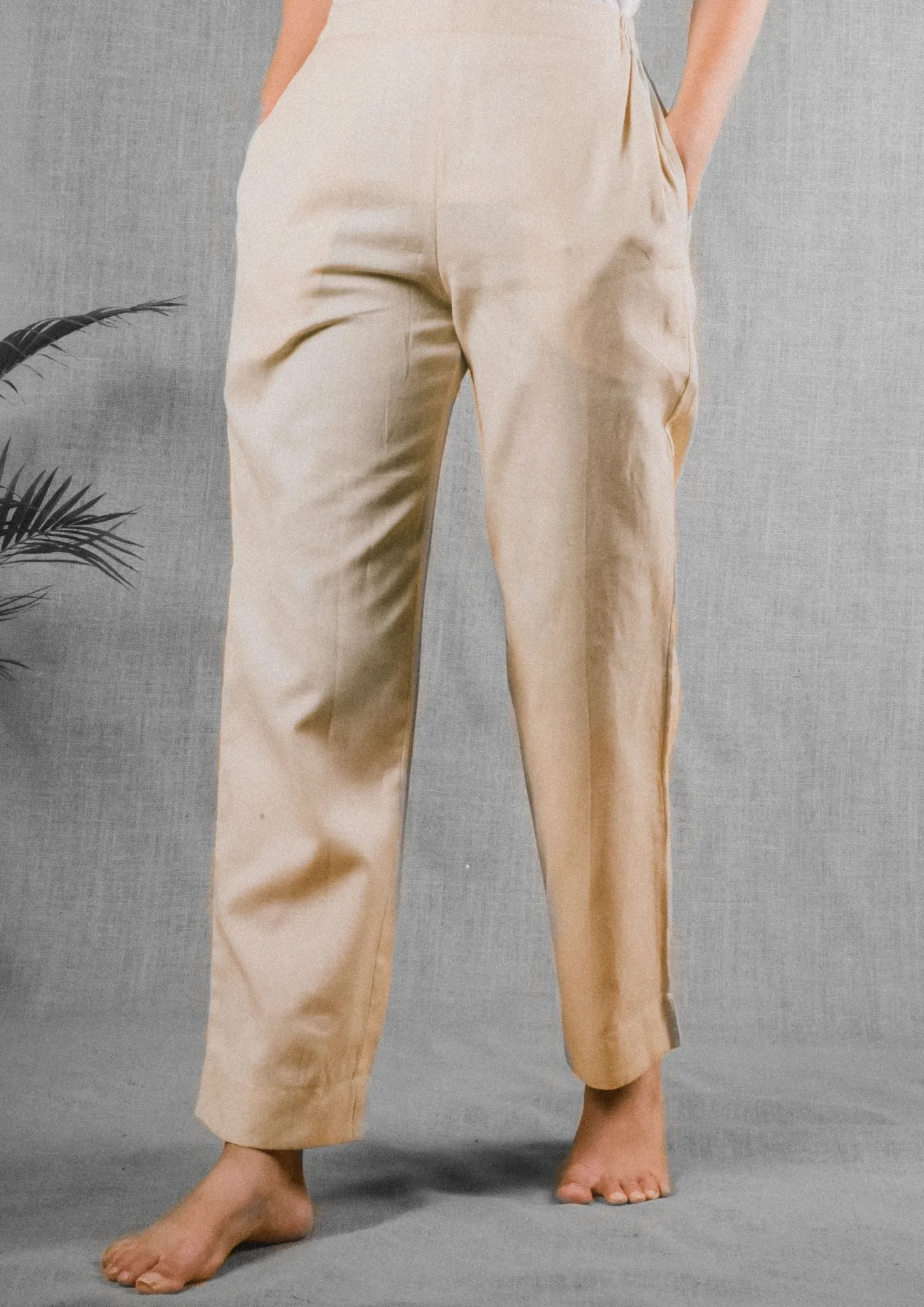 Plus Size Straight Fit Cotton Pants With Pockets