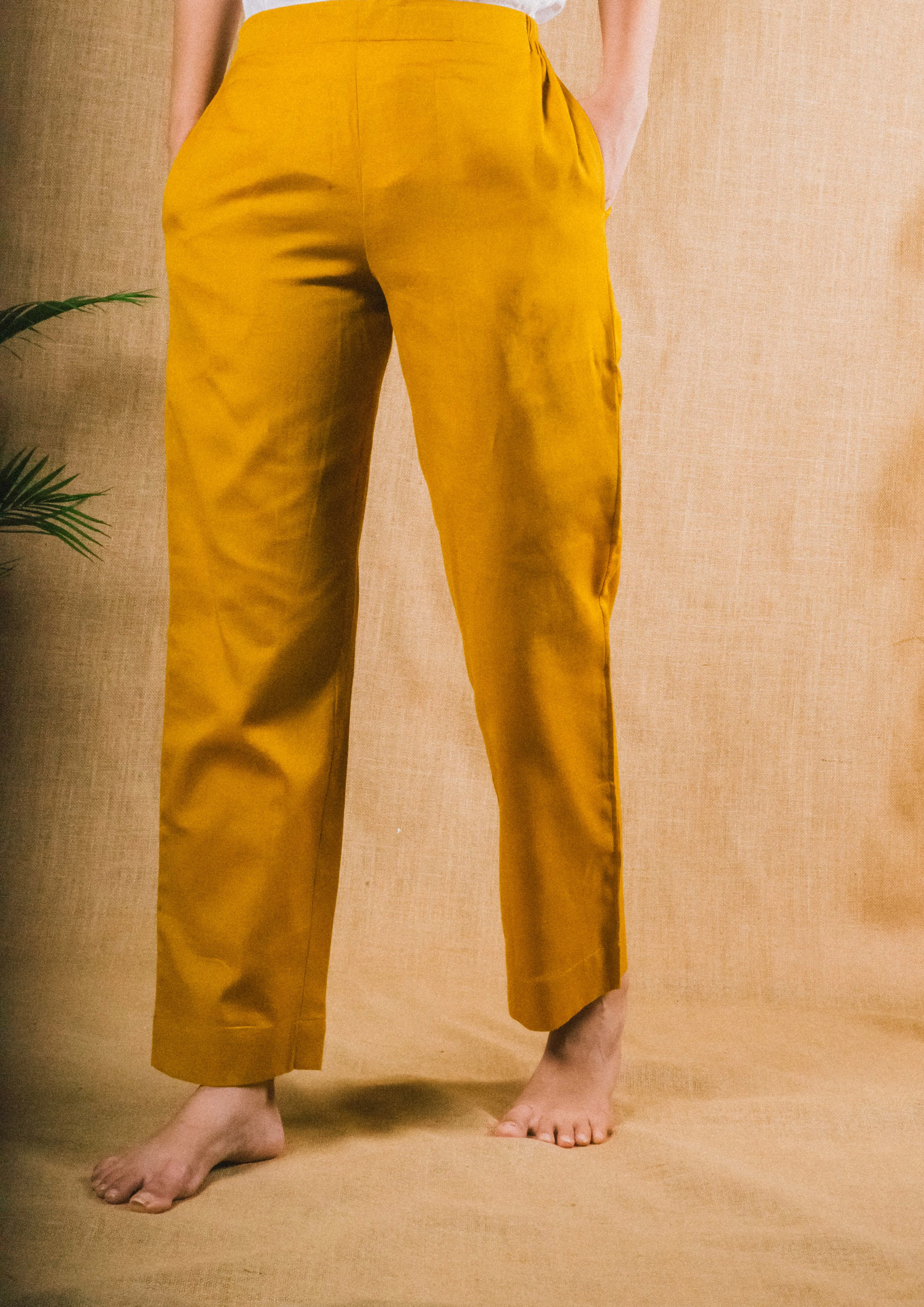 Plus Size Straight Fit Cotton Pants With Pockets