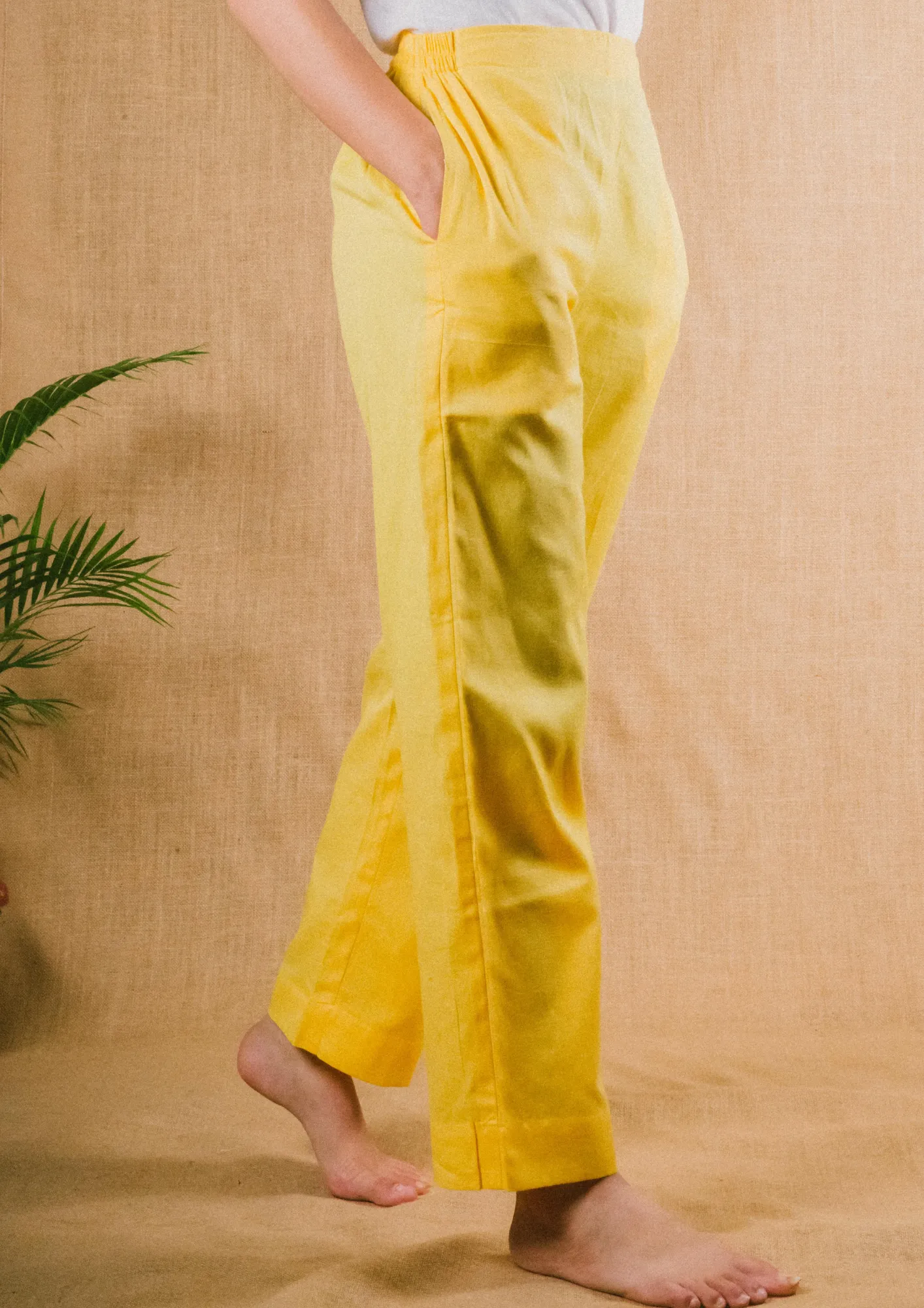 Plus Size Straight Fit Cotton Pants With Pockets