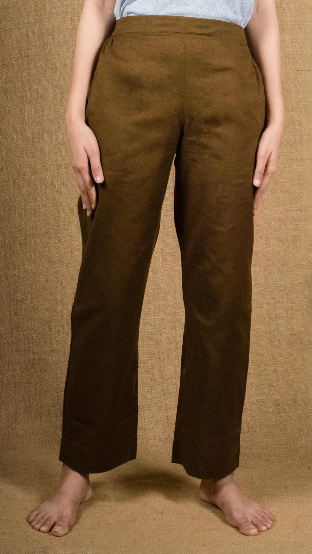 Plus Size Straight Fit Cotton Pants With Pockets