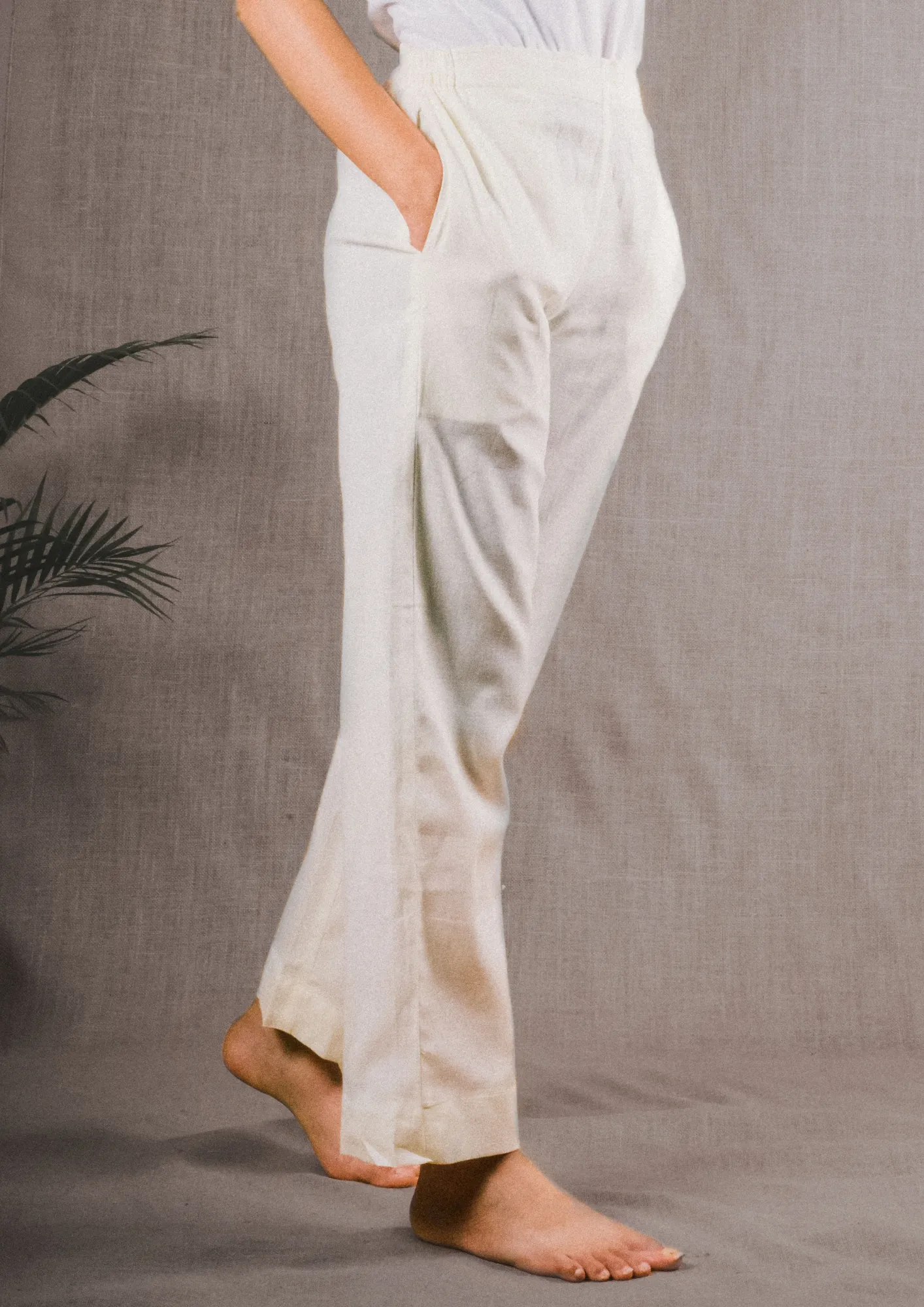 Plus Size Straight Fit Cotton Pants With Pockets