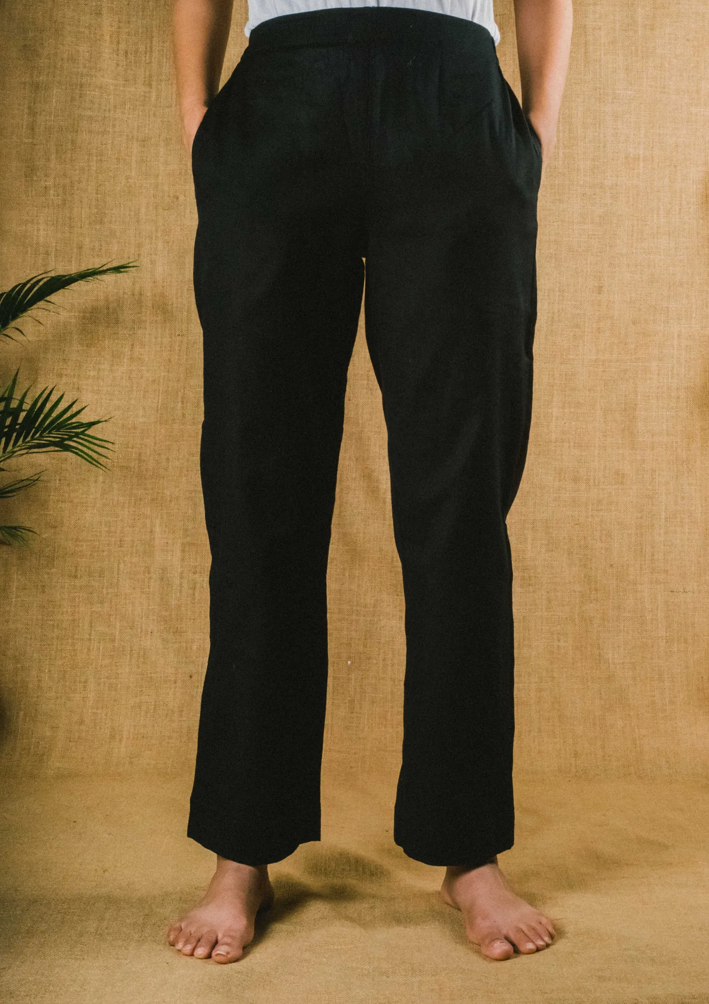Plus Size Straight Fit Cotton Pants With Pockets