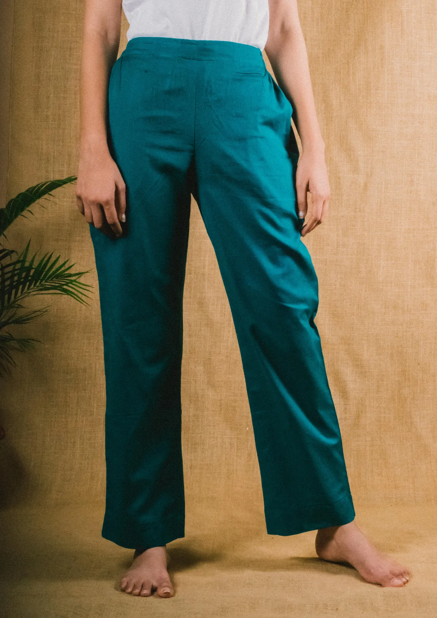 Plus Size Straight Fit Cotton Pants With Pockets