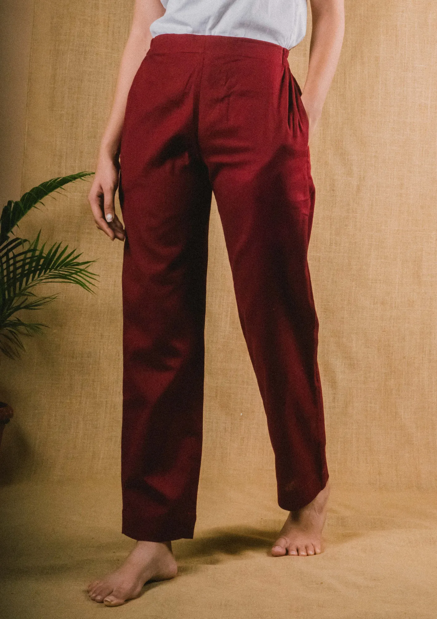 Plus Size Straight Fit Cotton Pants With Pockets