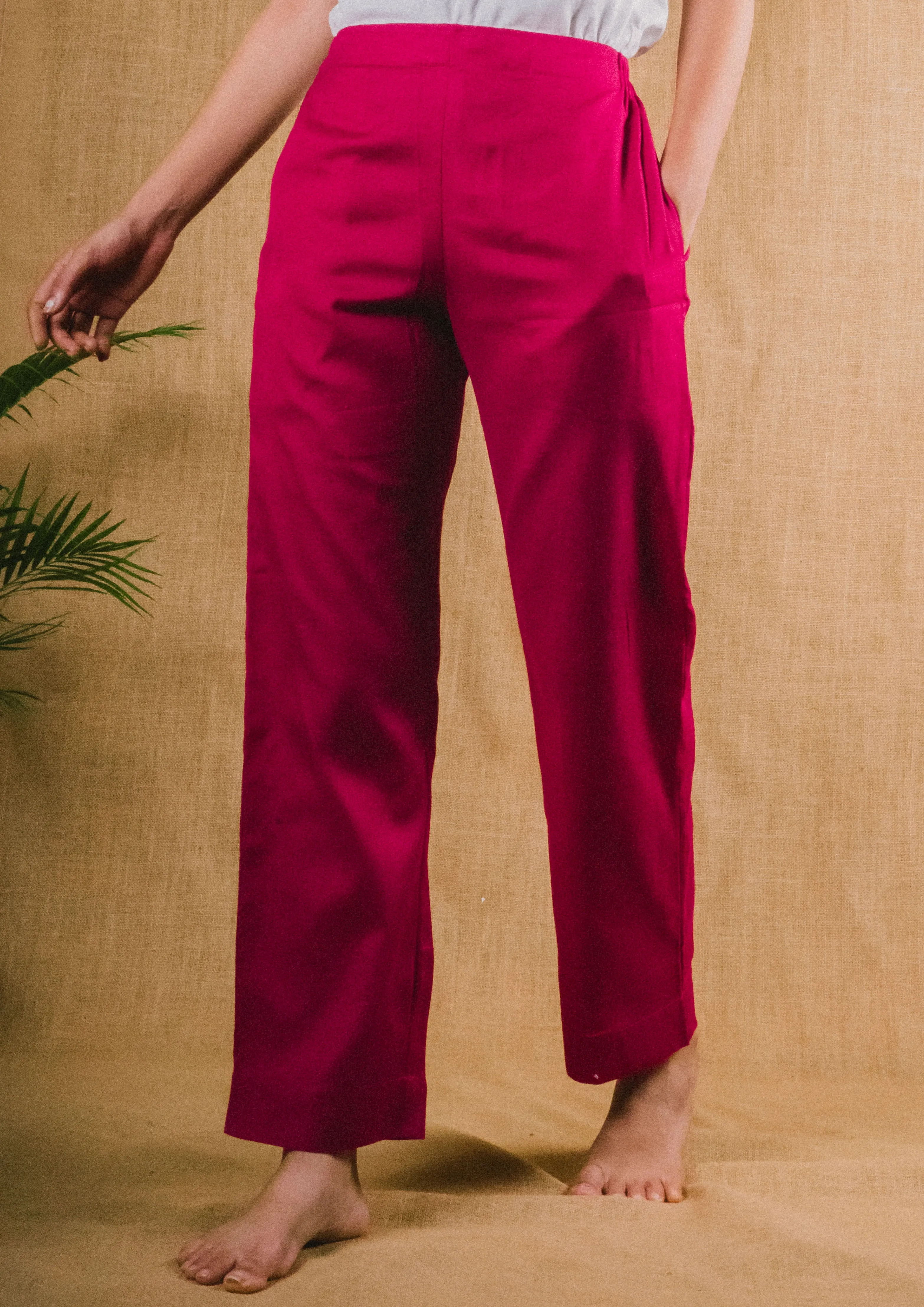 Plus Size Straight Fit Cotton Pants With Pockets