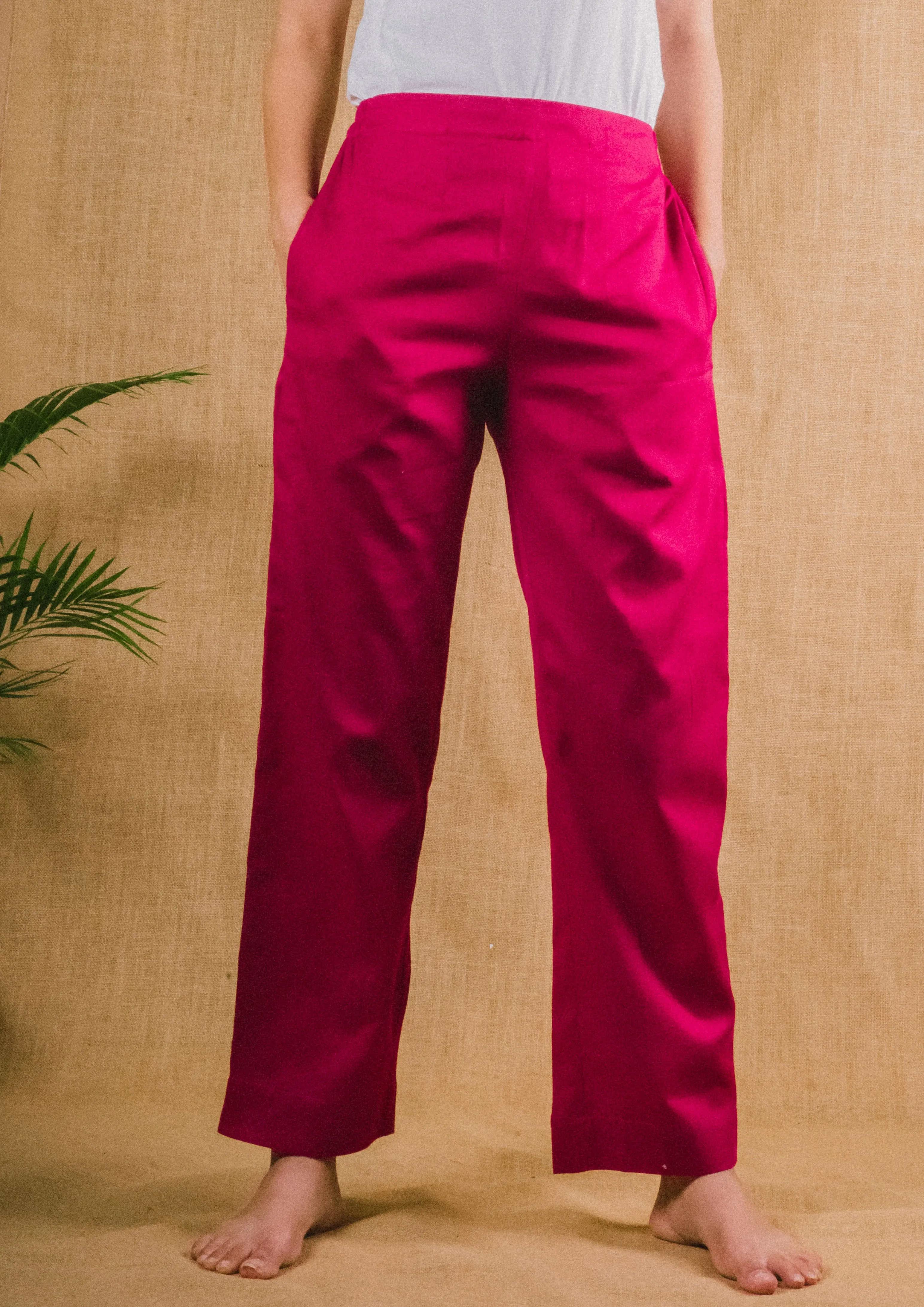Plus Size Straight Fit Cotton Pants With Pockets