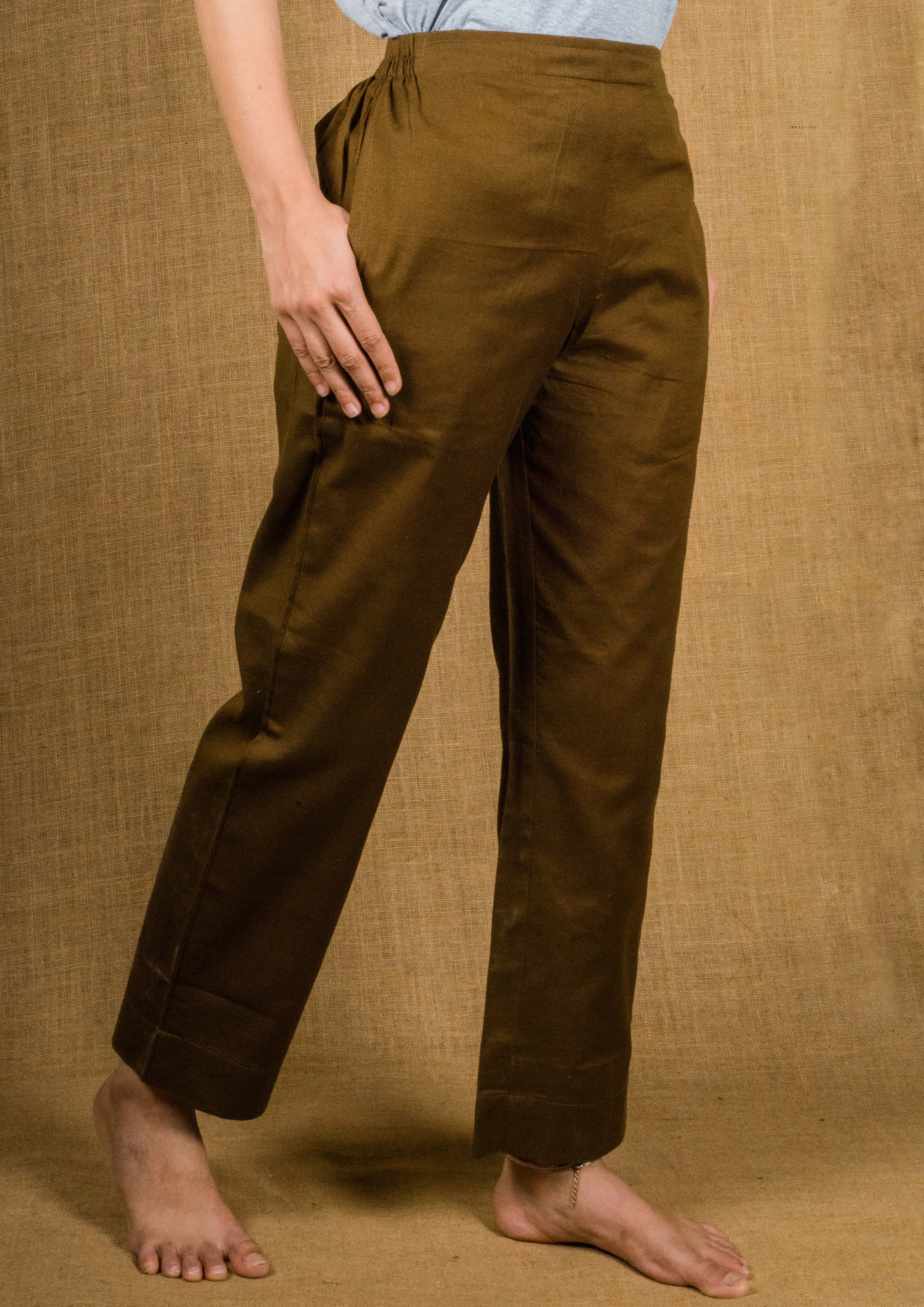 Plus Size Straight Fit Cotton Pants With Pockets