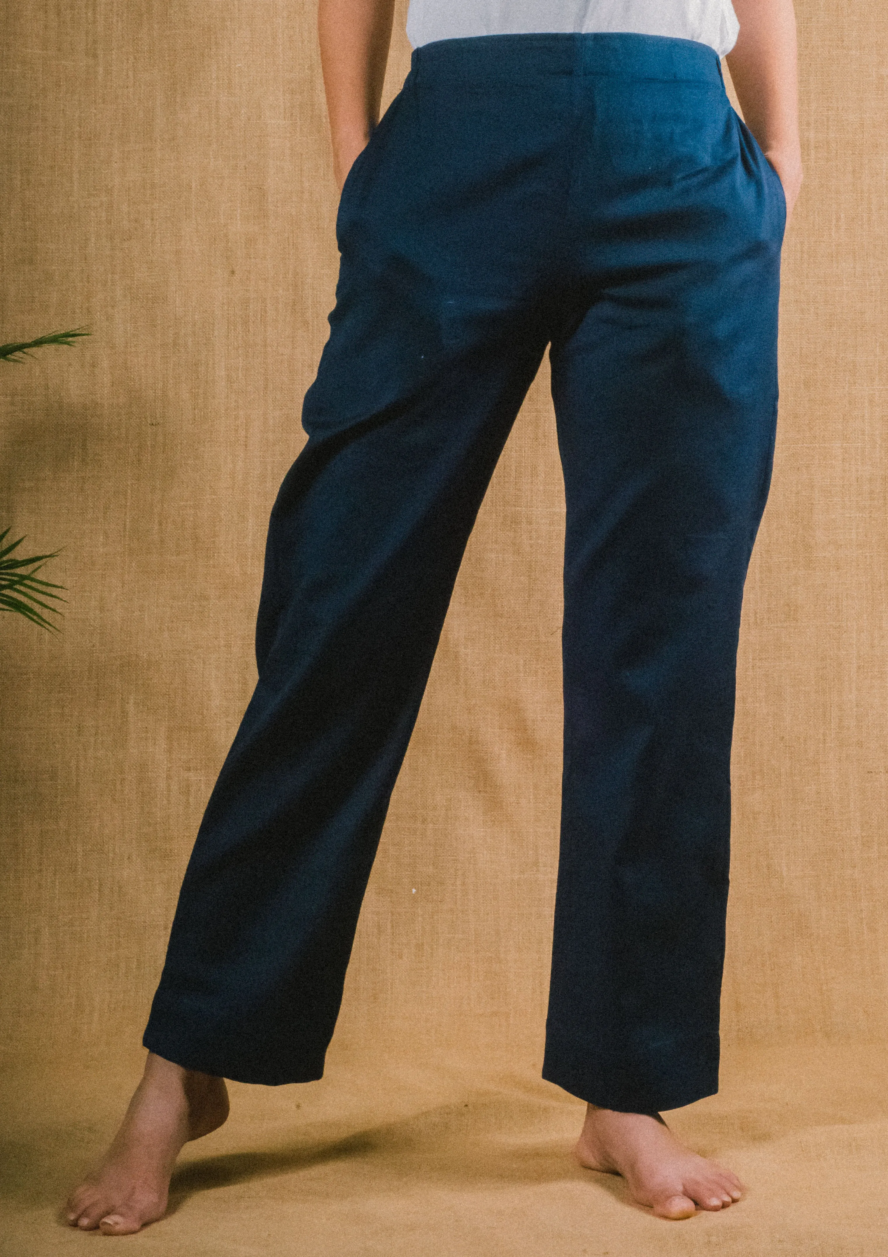 Plus Size Straight Fit Cotton Pants With Pockets