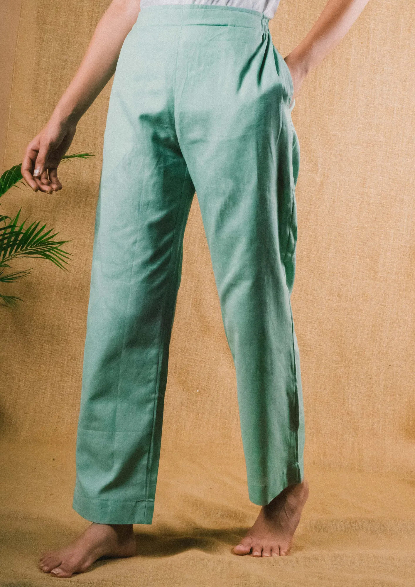 Plus Size Straight Fit Cotton Pants With Pockets