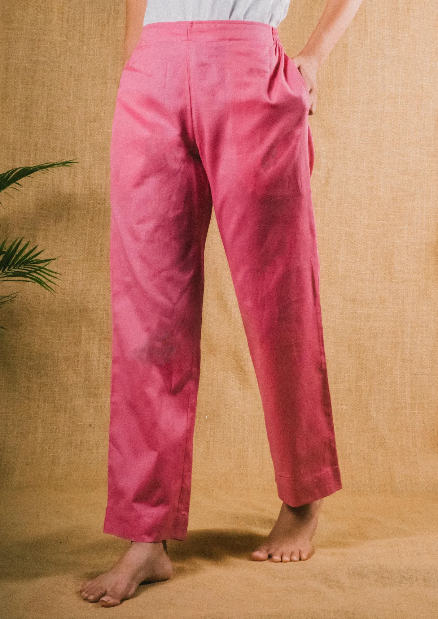 Plus Size Straight Fit Cotton Pants With Pockets