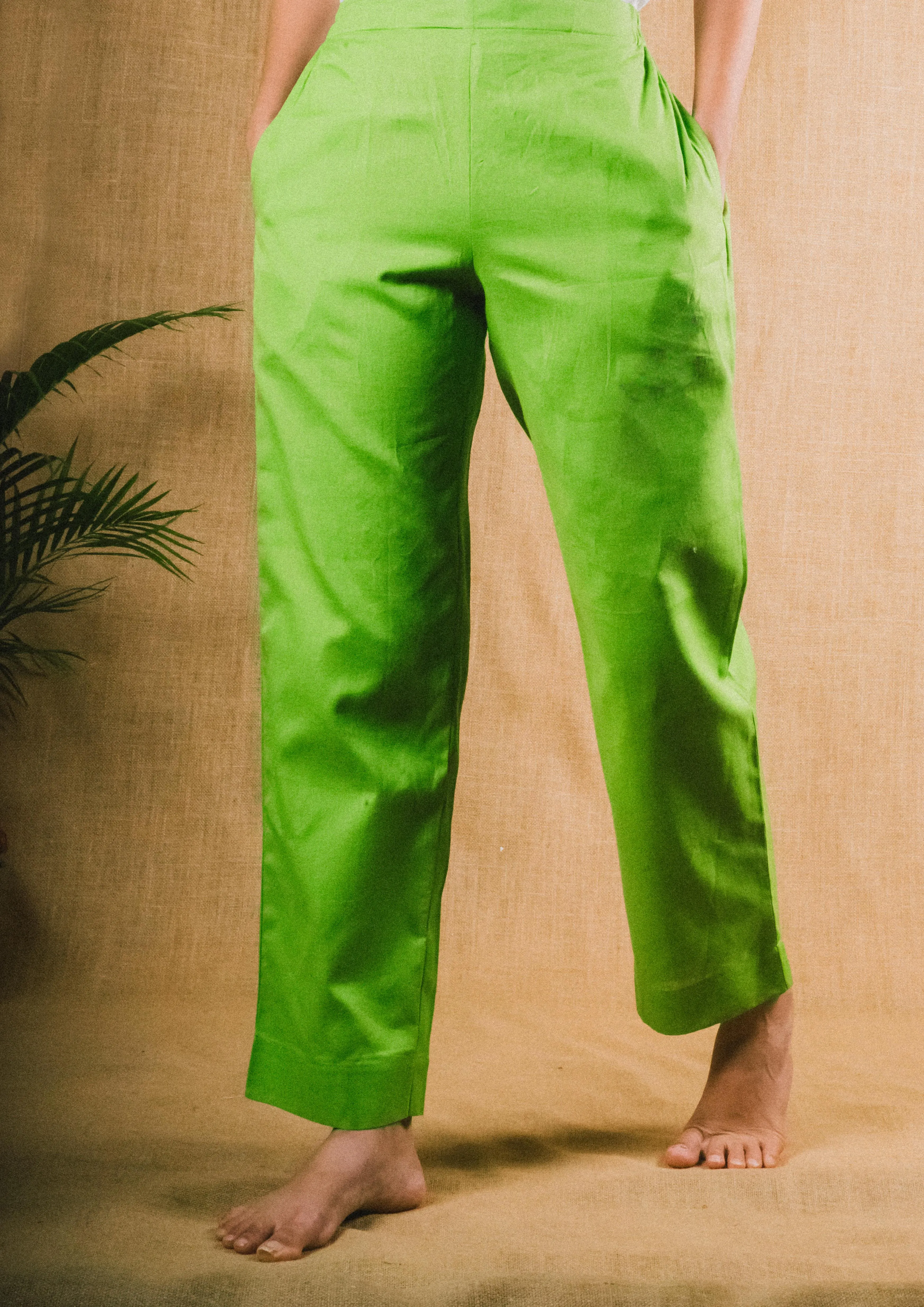 Plus Size Straight Fit Cotton Pants With Pockets