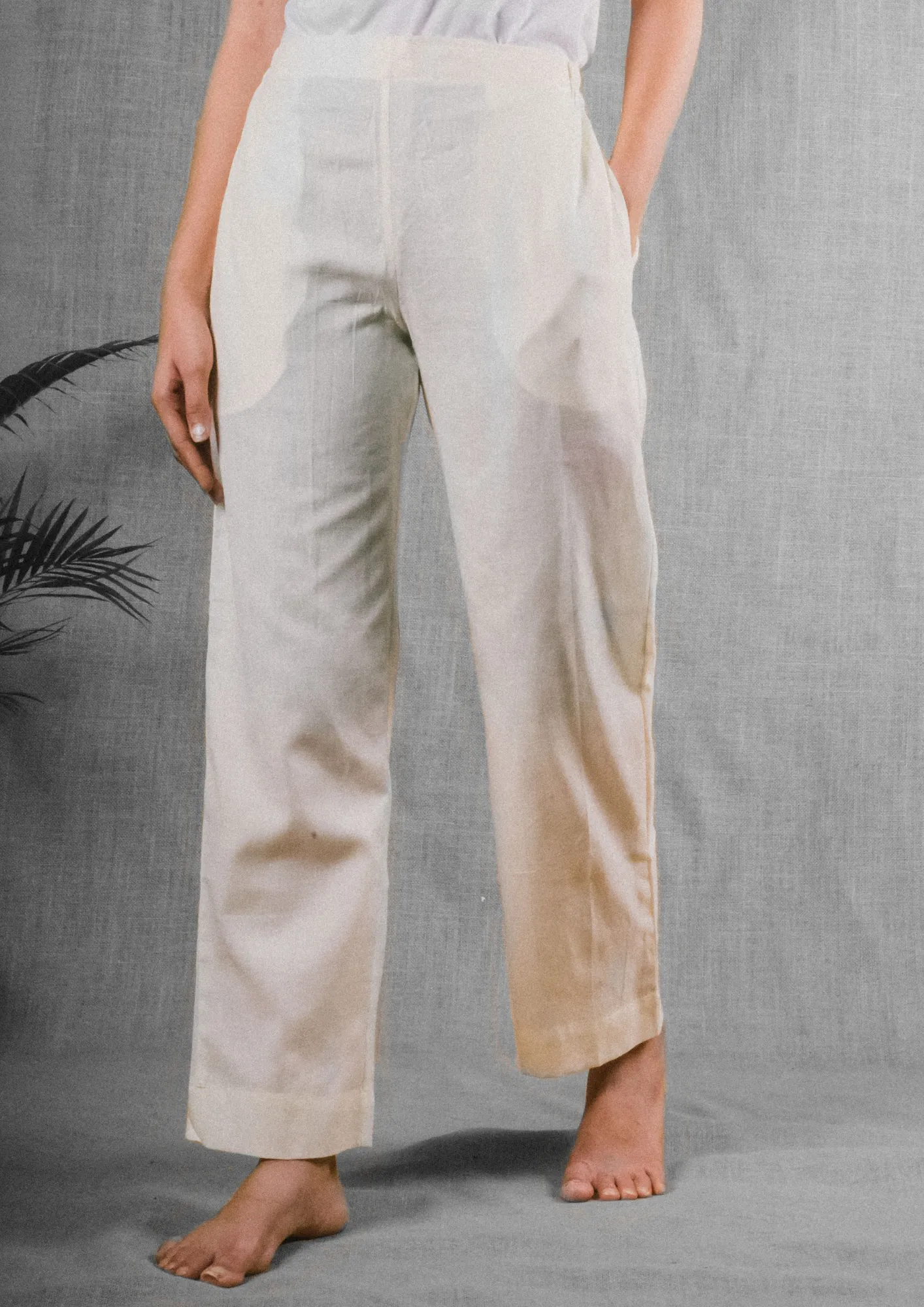 Plus Size Straight Fit Cotton Pants With Pockets