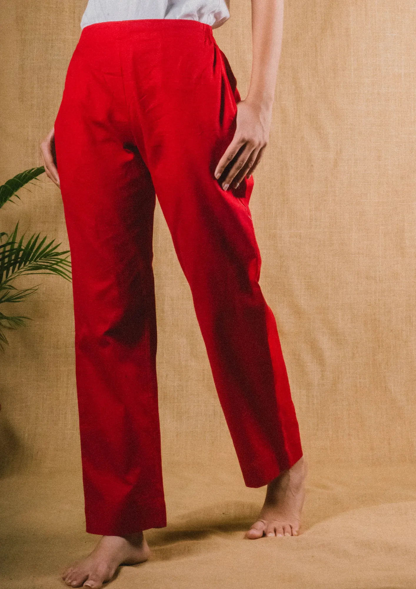 Plus Size Straight Fit Cotton Pants With Pockets