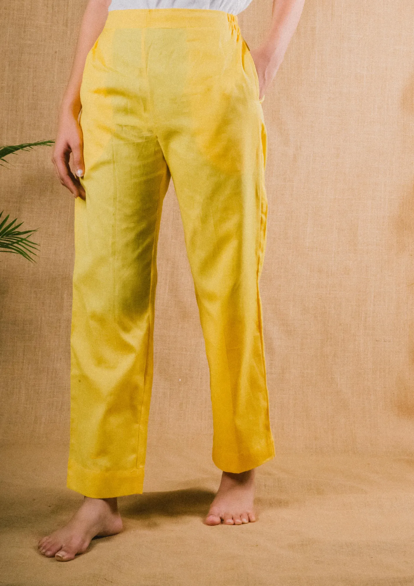 Plus Size Straight Fit Cotton Pants With Pockets