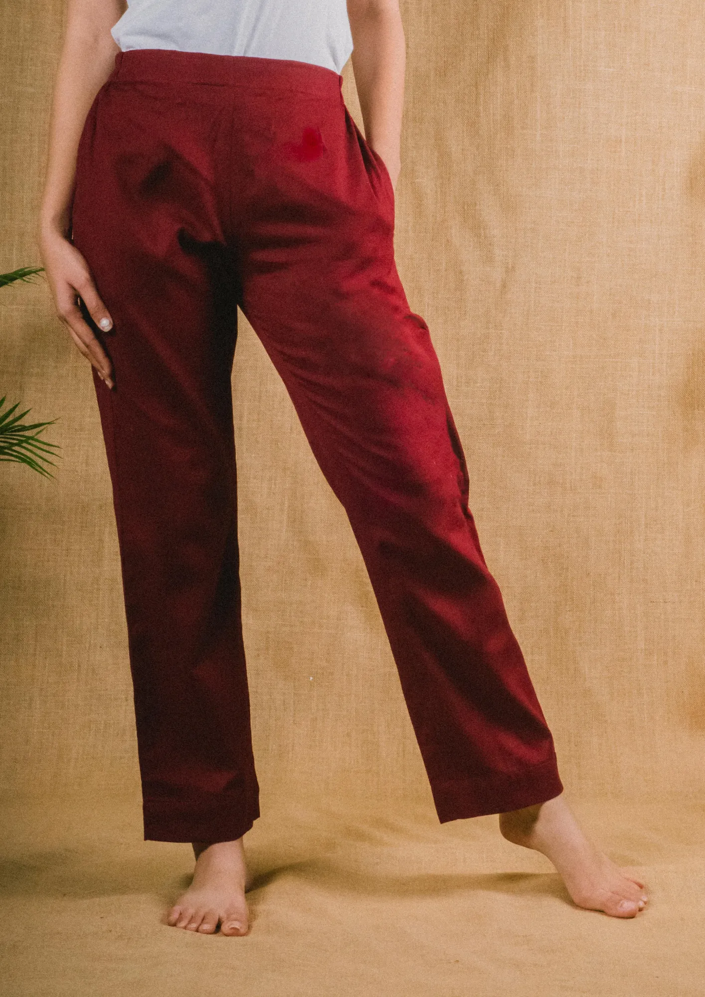 Plus Size Straight Fit Cotton Pants With Pockets