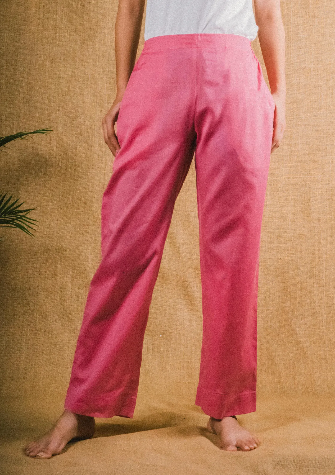 Plus Size Straight Fit Cotton Pants With Pockets