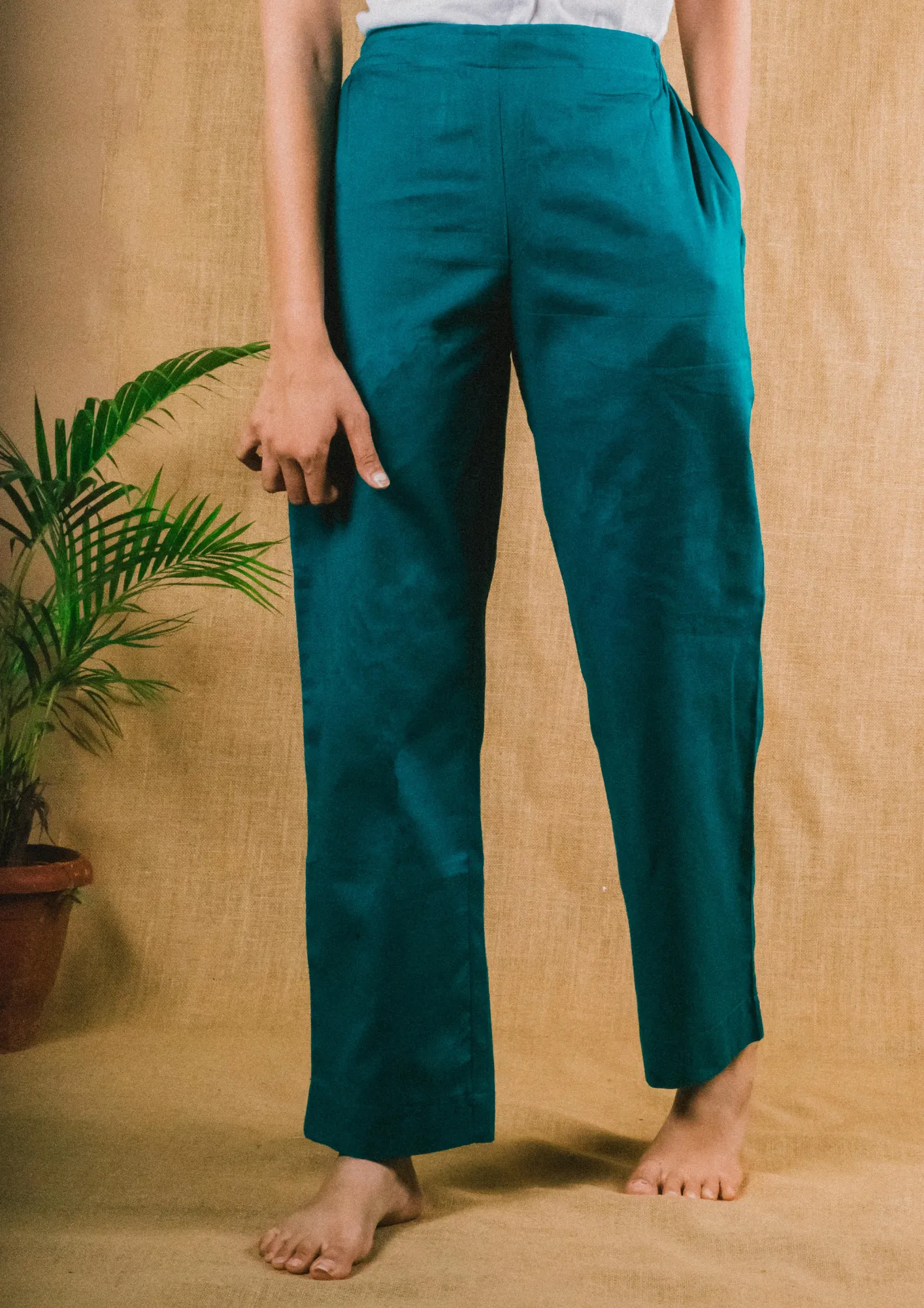 Plus Size Straight Fit Cotton Pants With Pockets