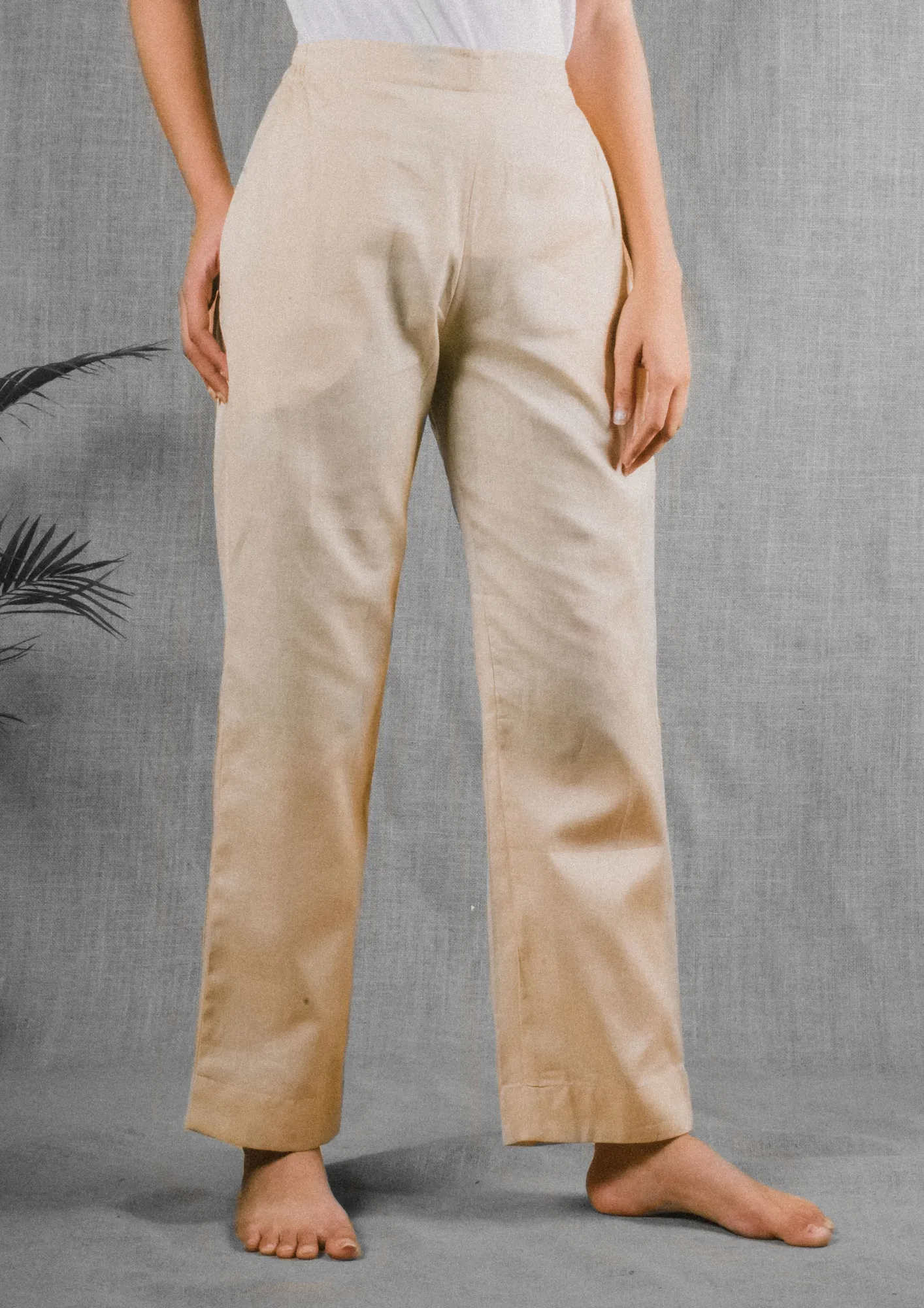 Plus Size Straight Fit Cotton Pants With Pockets