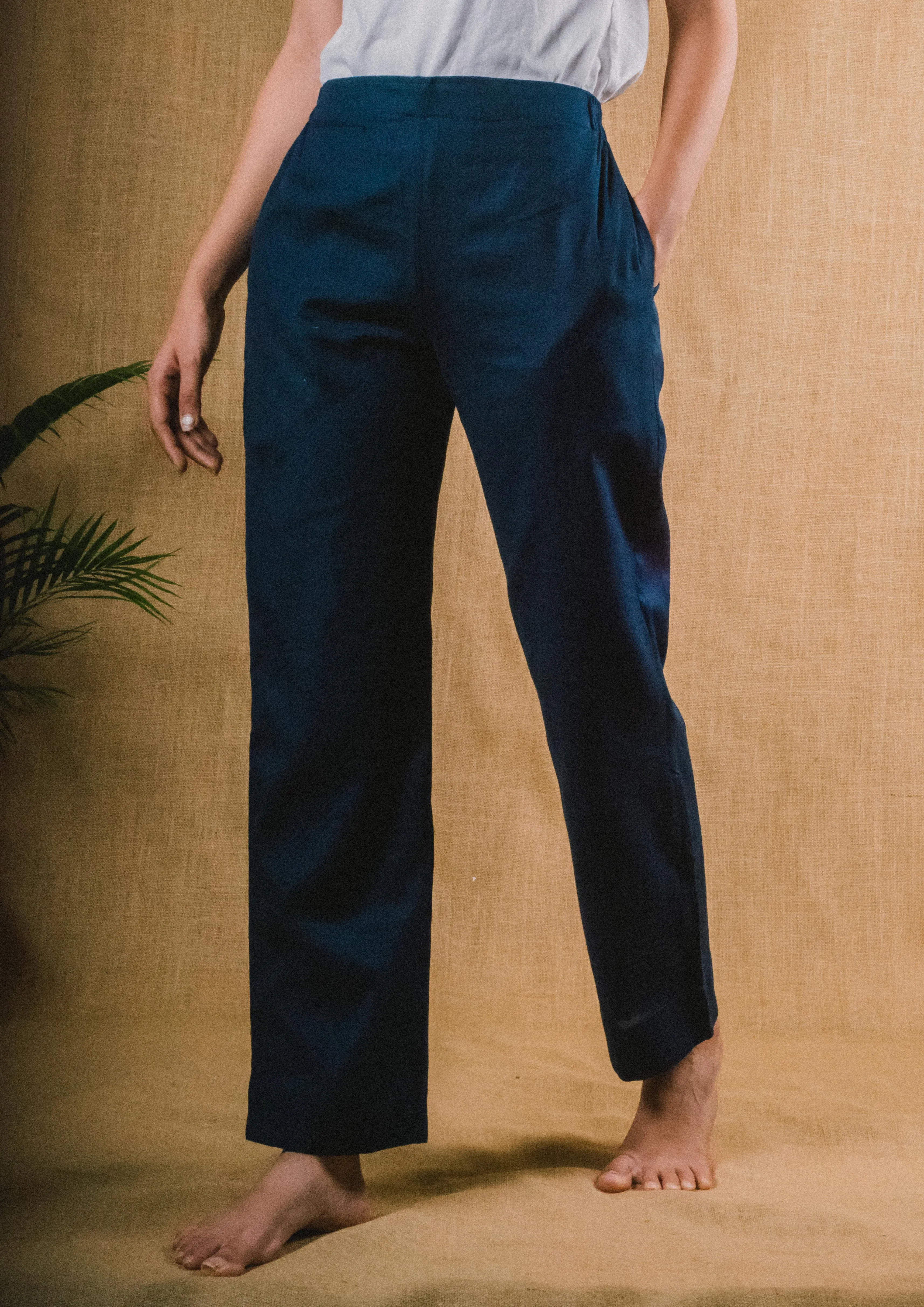 Plus Size Straight Fit Cotton Pants With Pockets