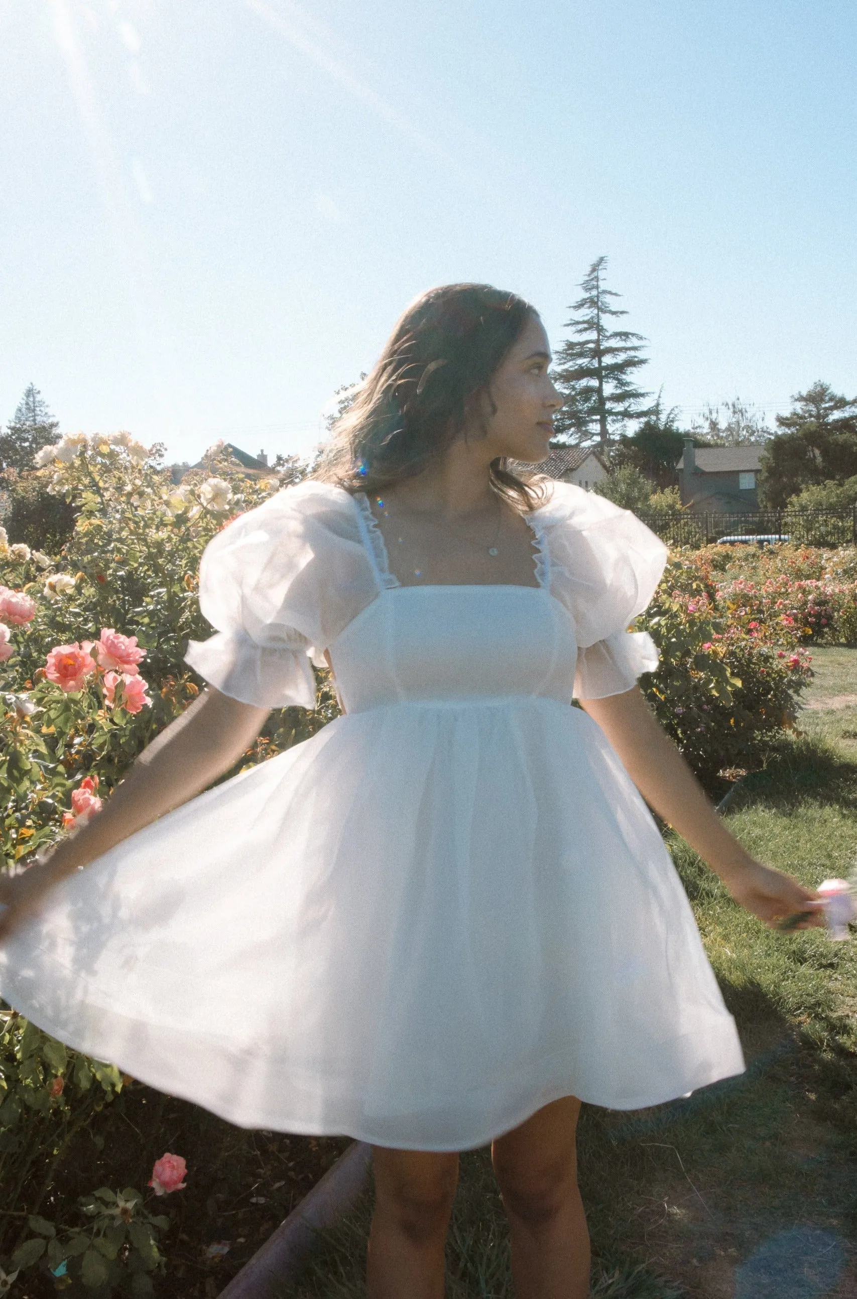 Puff Babydoll Dress - White - Sample