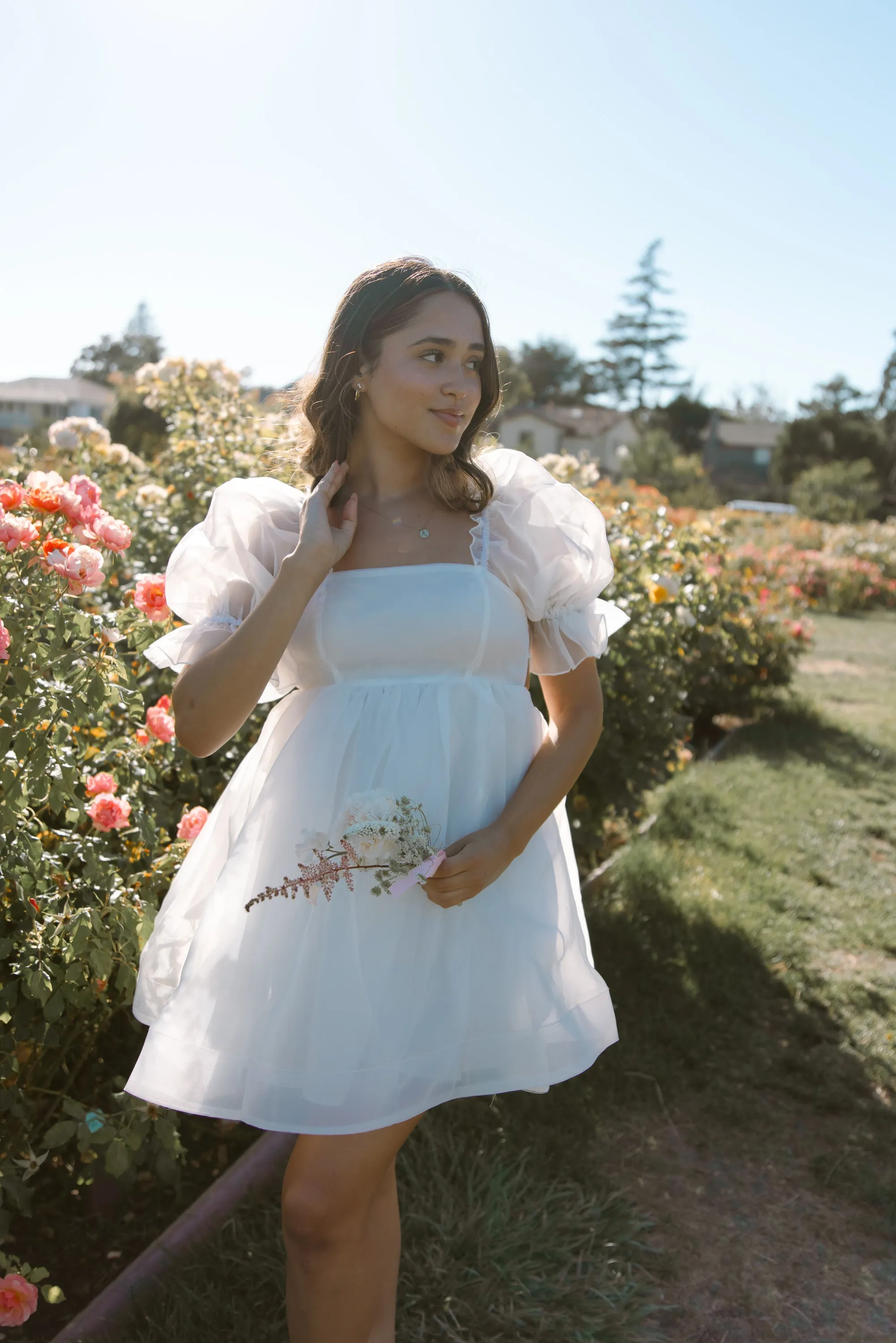 Puff Babydoll Dress - White - Sample