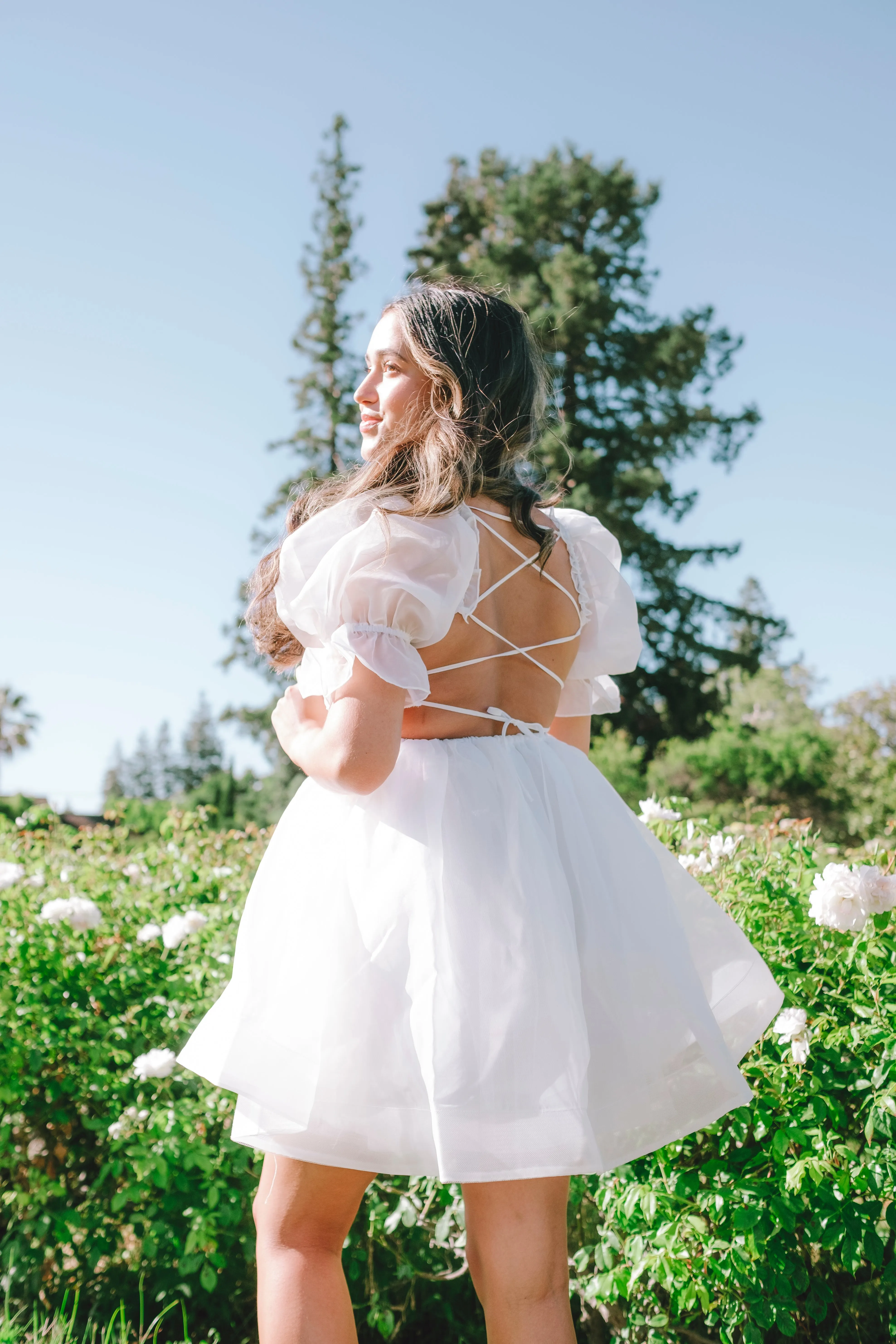 Puff Babydoll Dress - White - Sample