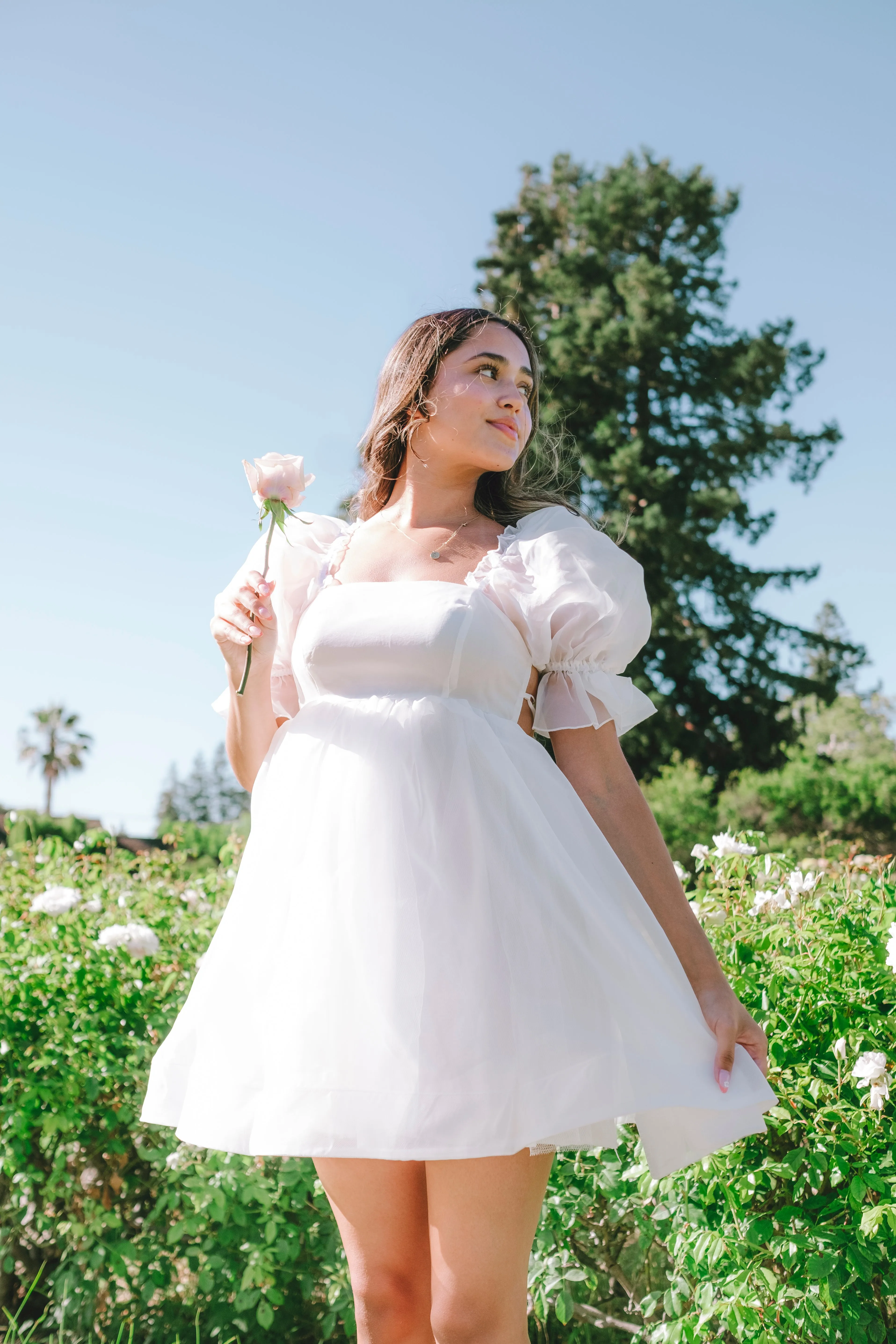 Puff Babydoll Dress - White - Sample