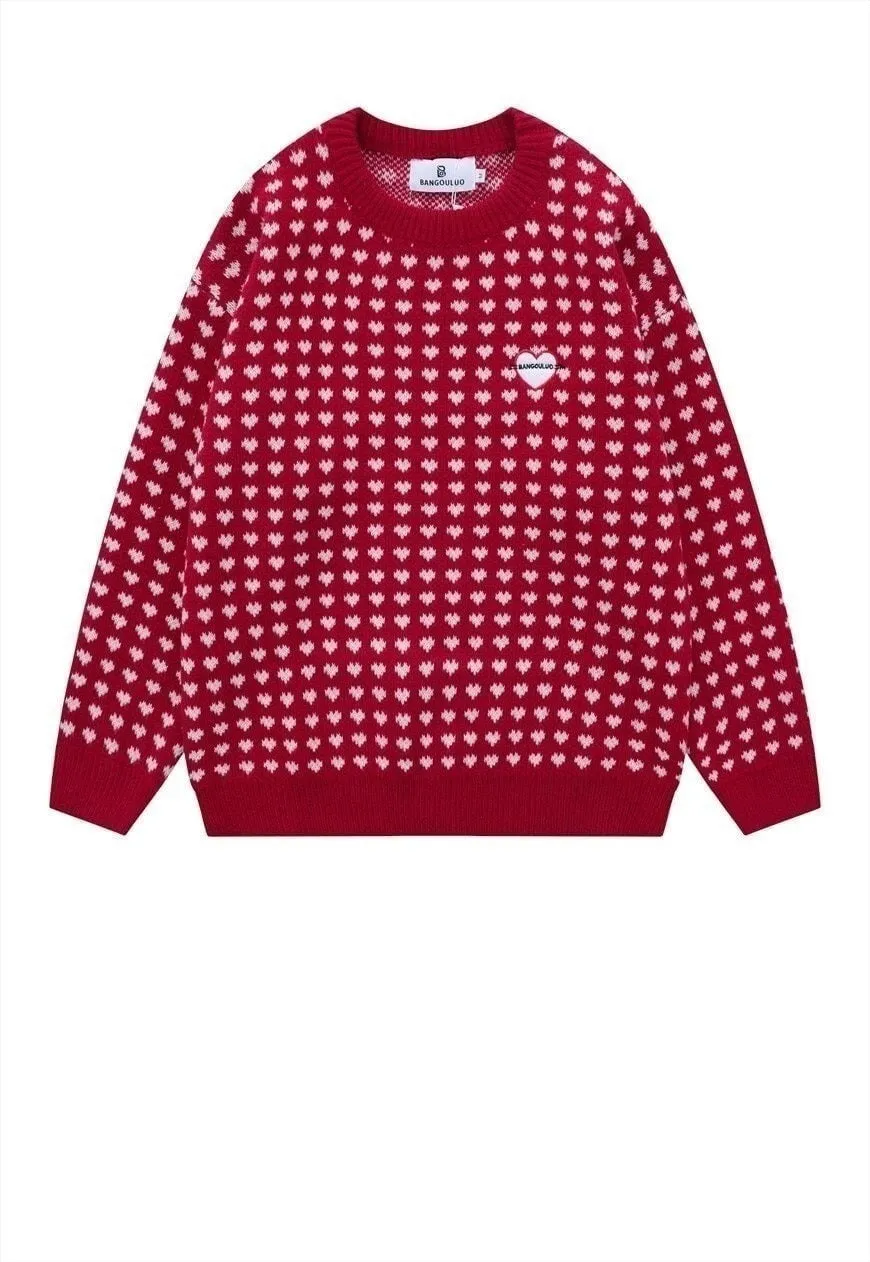 Retro heart sweater vintage pattern jumper 80s top in Black