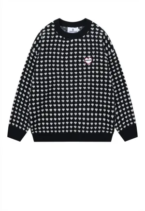 Retro heart sweater vintage pattern jumper 80s top in Black