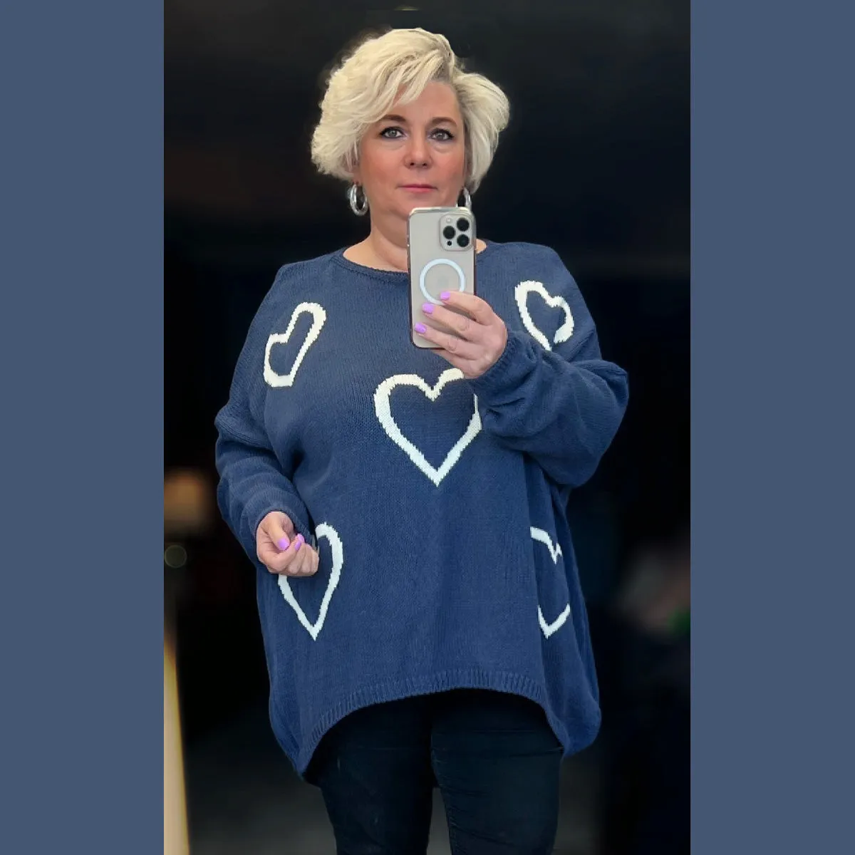 SCOOP HEM OVERSIZED KNITTED JUMPER WITH HEARTS