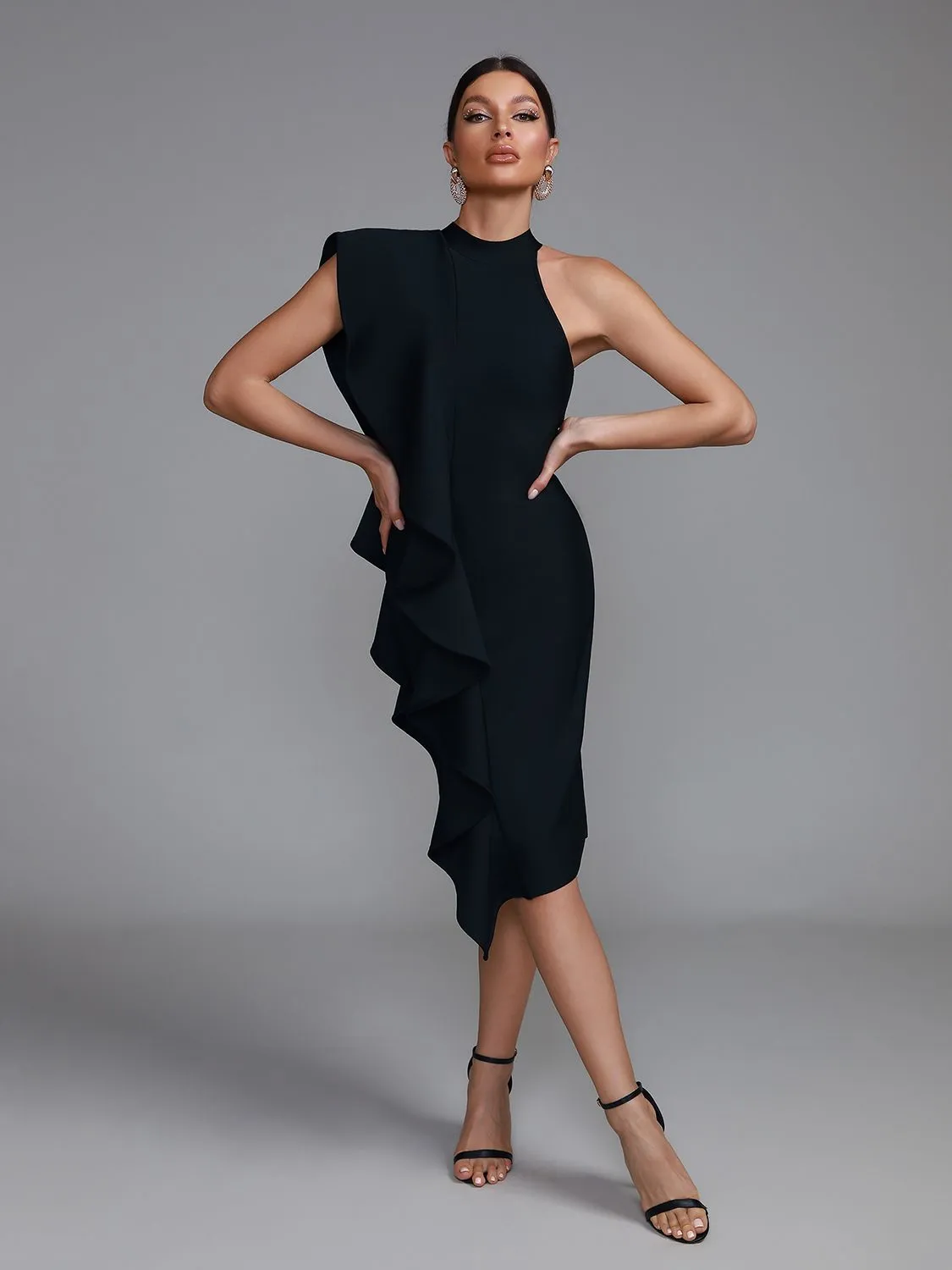 Side Ruffles Mid-Calf Bodycon