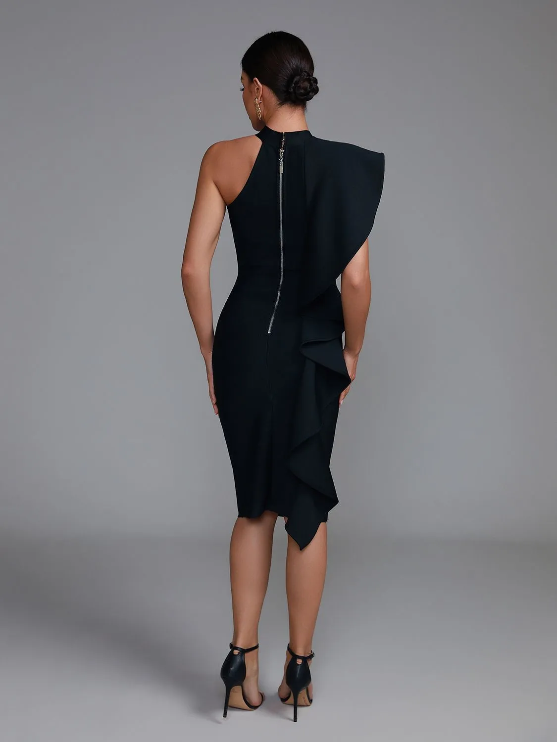 Side Ruffles Mid-Calf Bodycon