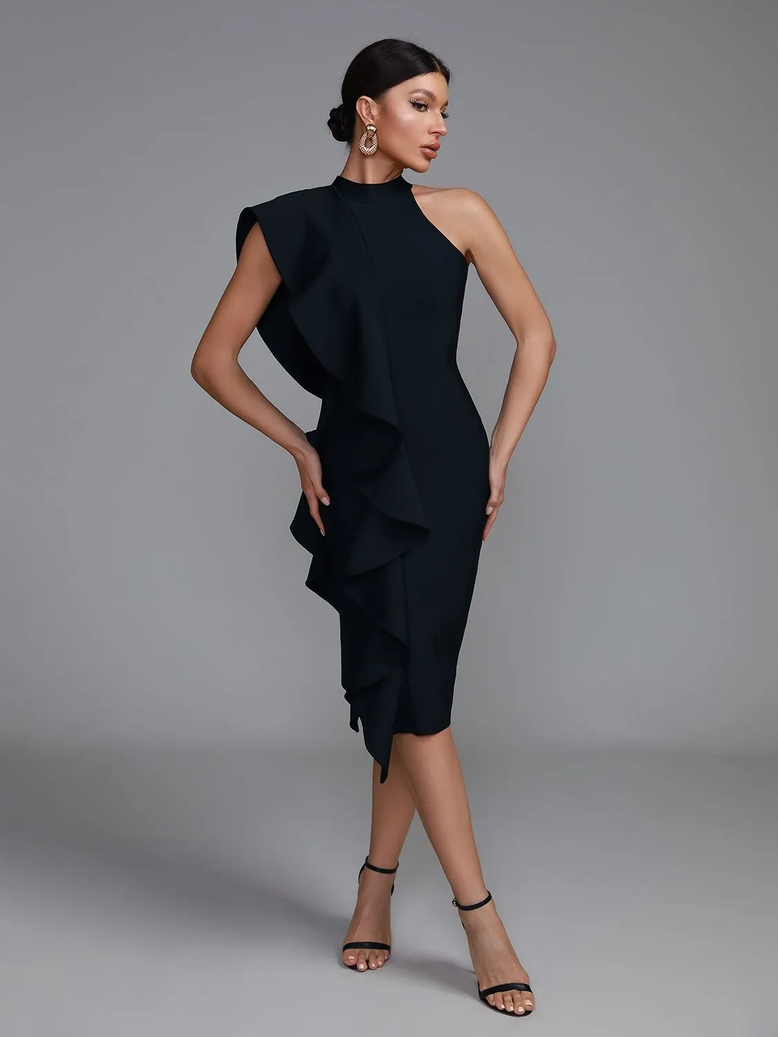 Side Ruffles Mid-Calf Bodycon