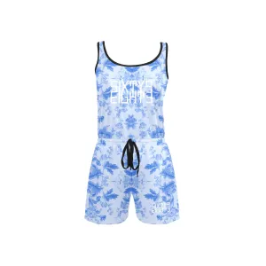 Sixty Eight 93 Logo White Floral Blue & White Women's Sleeveless Short Jumpsuit