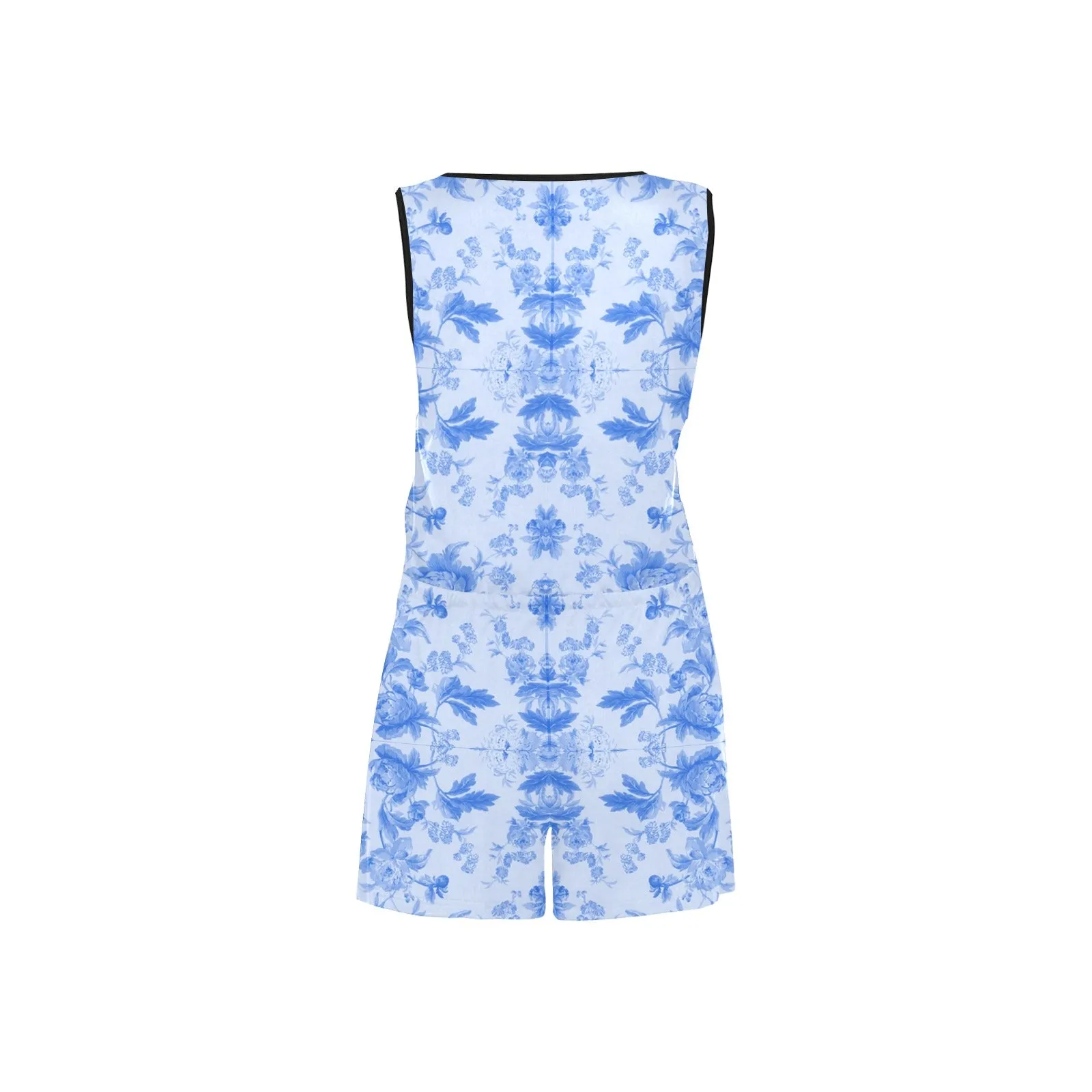 Sixty Eight 93 Logo White Floral Blue & White Women's Sleeveless Short Jumpsuit
