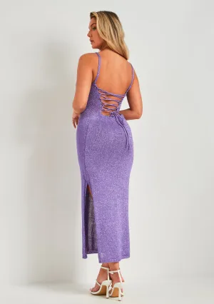 Skylar Purple Metallic Knit Midi Dress